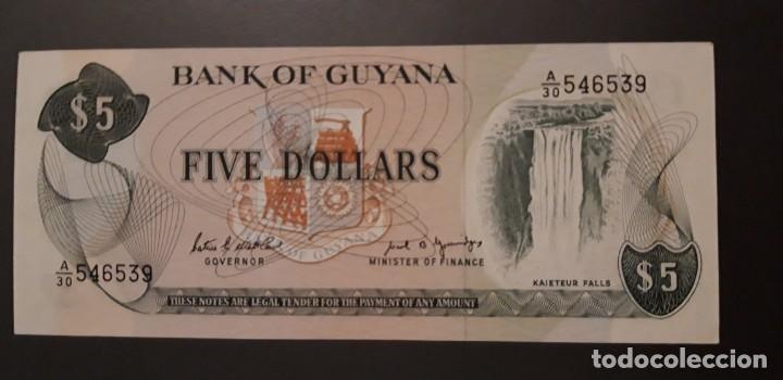 Billetes extranjeros: .1 BILLETE DE **  5 D&Oacute;LARES  DE GUYANA ** .SIN USAR  * - Foto 1