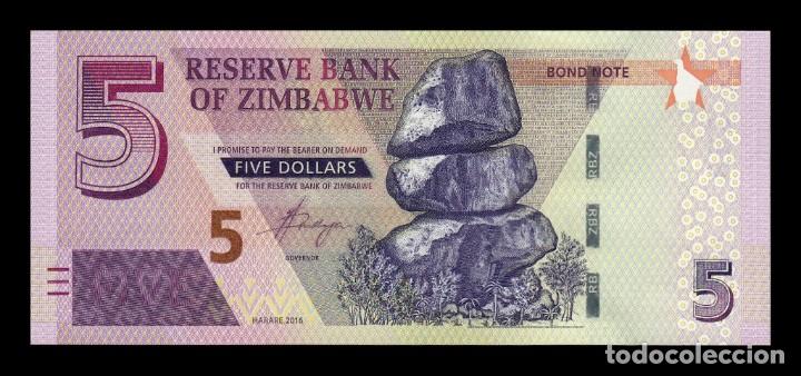 Billetes extranjeros: Zimbabwe 5 Dollars 2016 Pick 100b SC UNC - Foto 1