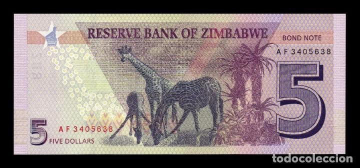 Billetes extranjeros: Zimbabwe 5 Dollars 2016 Pick 100b SC UNC - Foto 2