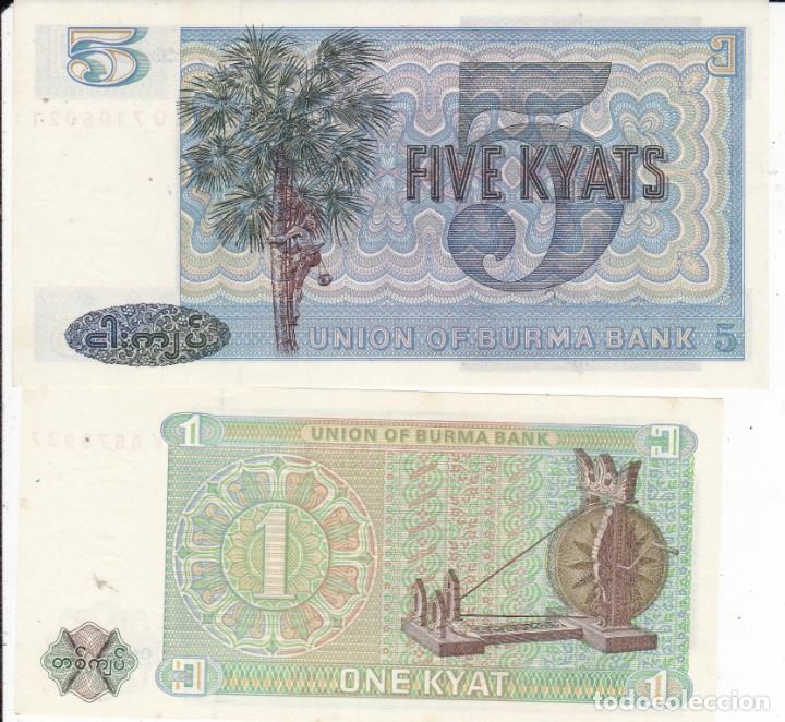 Billetes extranjeros: 2 billetes de Burma 5 y 1 kyat S/C - Foto 2