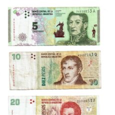 Billetes extranjeros: BILLETES DE 5, 10 Y 20 PESOS - ARGENTINA