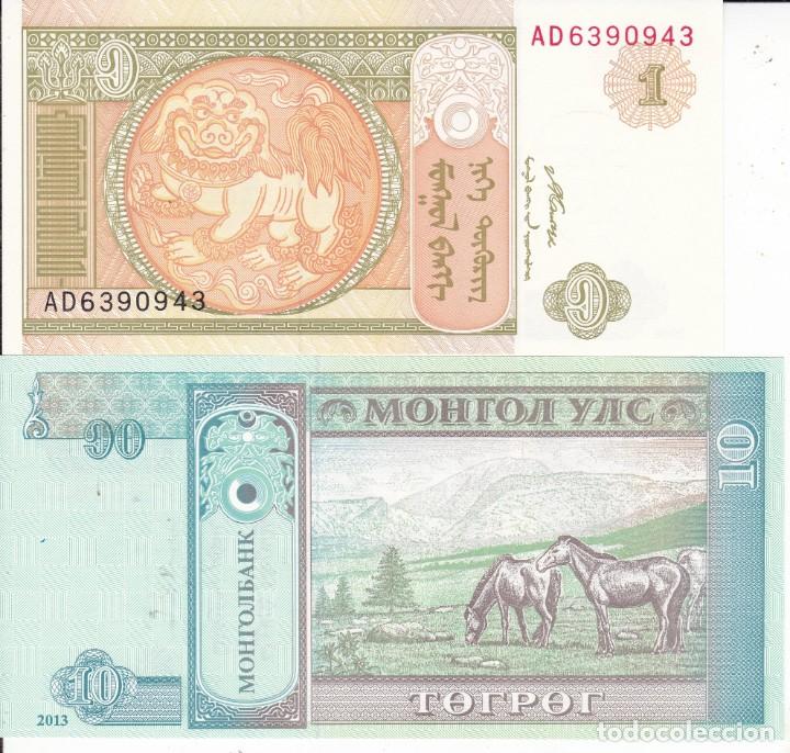 Billetes extranjeros: 2 billetes de Mongolia de 1 y 10 tugrik S/C - Foto 2