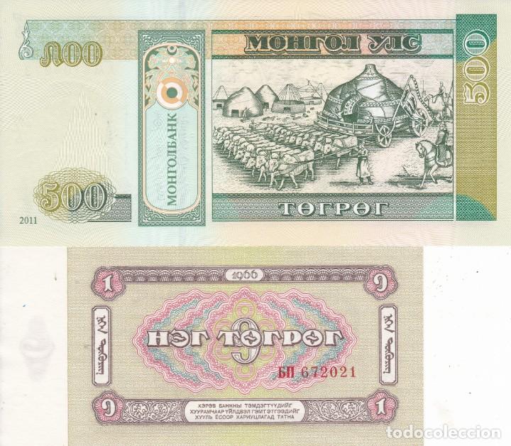 Billetes extranjeros: billete de Mongolia de 1 y 500 tugrik S/C - Foto 2
