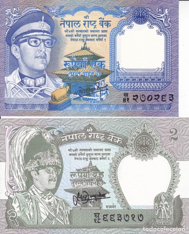 Billetes extranjeros: 2 billetes de Nepal de 1 y 2 Rupees S/C - Foto 1