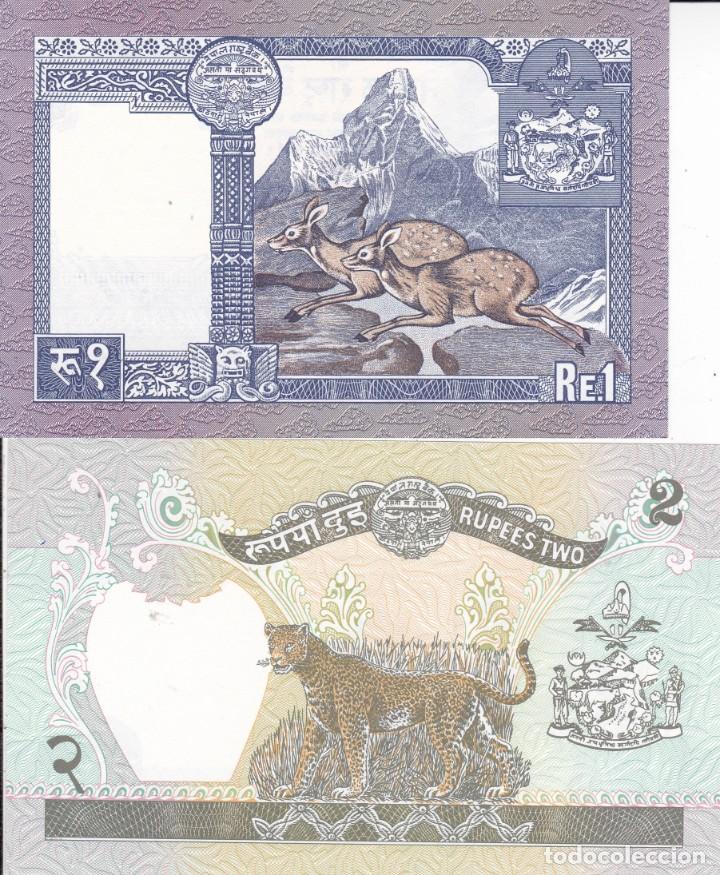 Billetes extranjeros: 2 billetes de Nepal de 1 y 2 Rupees S/C - Foto 2