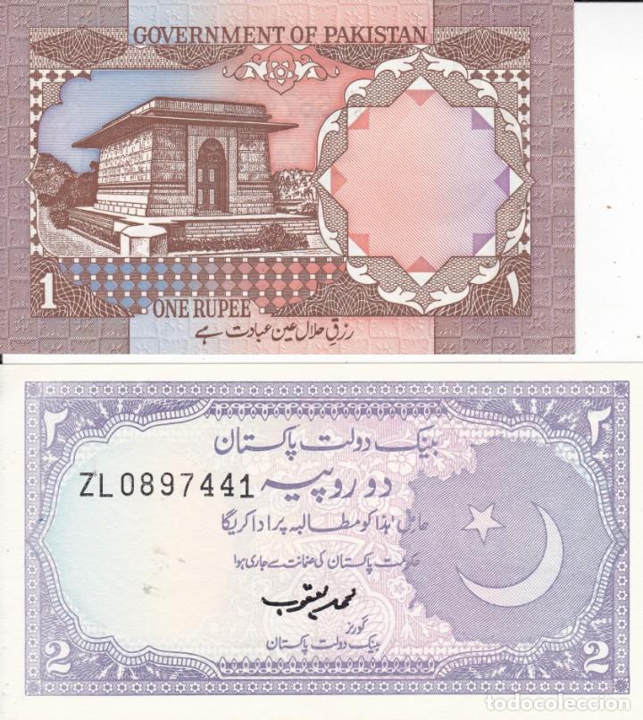 Billetes extranjeros: 2 billetes de Pakistan de 1 y 2 rupees S/C - Foto 1
