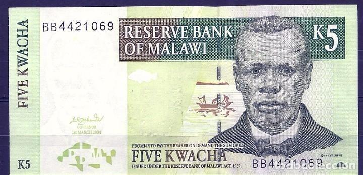 Billetes extranjeros: 5 KWACHA DE 2004 MALAWI SIN CIRCULAR PLANCHA PERFECTA - Foto 1