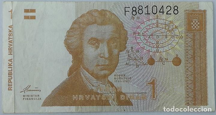 Billetes extranjeros: Billete Croacia. 1991. 1 Dinar. BC - Foto 1