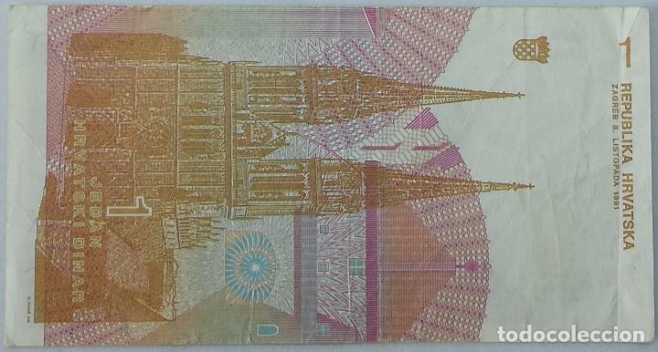 Billetes extranjeros: Billete Croacia. 1991. 1 Dinar. BC - Foto 2