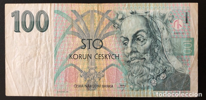 Billetes extranjeros: Billete de Rep&uacute;blica Checa 100 coronas 1997- BC - Foto 1