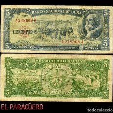 Billetes extranjeros: CUBA 5 PESOS DE 1958 SERIE A248908A ( MAXIMO GOMEZ - GENERAL DE TROPAS REVOLUCIONARIAS CUBANAS ). Lote 200401672
