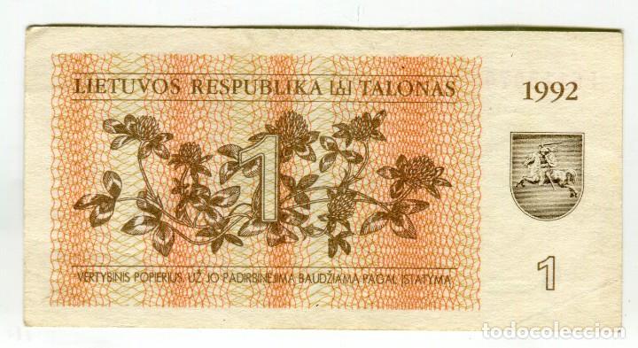 Billetes extranjeros: LITUANIA 1 TALONA A&Ntilde;O 1992 SIN CIRCULAR - Foto 1