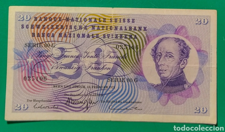 Billetes extranjeros: Suiza. 20 Francos de 1971. - Foto 1