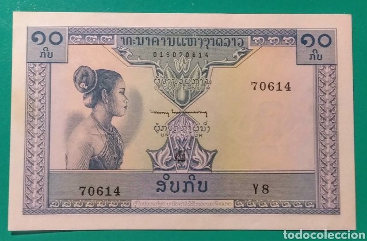 Billetes extranjeros: Laos. Billete de 10 Kip de 1962. SC. - Foto 1