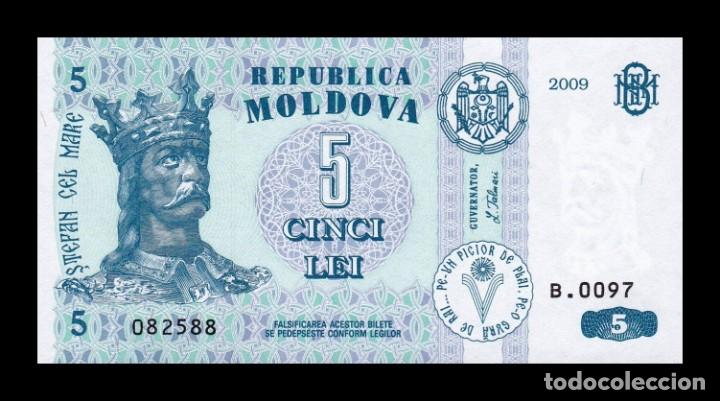 Billetes extranjeros: Moldavia 5 Lei 2009 Pick 9f Sc Unc - Foto 1