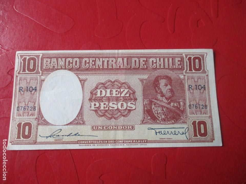 Billetes extranjeros: Chile. billete de 10 pesos 1943 - Foto 1