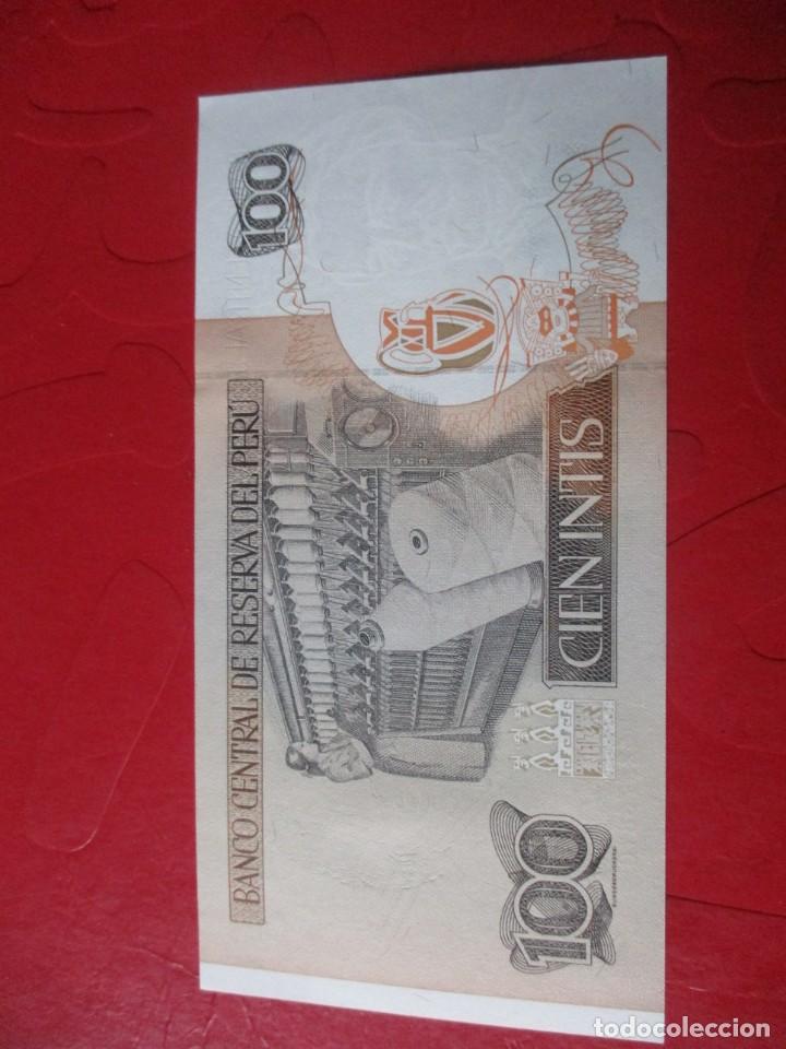 Billetes extranjeros: Peru. billete de 100 intis. 1987 - Foto 2