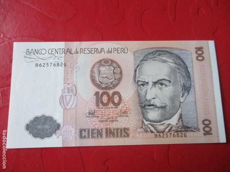 Billetes extranjeros: Peru. billete de 100 intis. 1987 - Foto 1