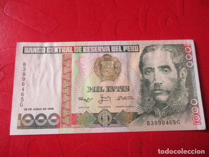 Billetes extranjeros: Peru. billete de 1000 intis. 1988 - Foto 1
