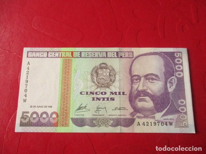 Billetes extranjeros: Peru. billete de 5000 intis 1988 - Foto 1