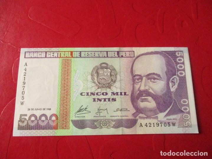 Billetes extranjeros: Peru. billete de 5000 intis 1988 - Foto 1