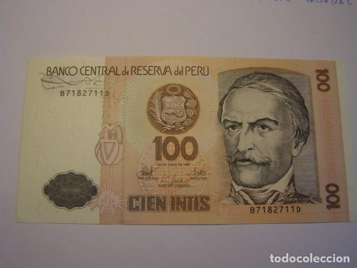 Billetes extranjeros: Billete de 100 intis, Per&uacute;. Sin circular. - Foto 1