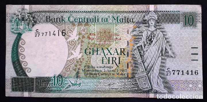 Billetes extranjeros: MALTA BILLETE DE 10 LIRI DE 1967 P-43 - Foto 1