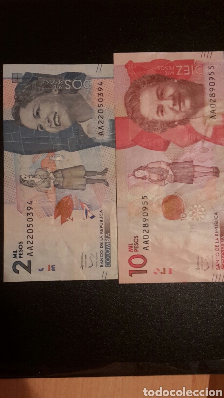 Billetes extranjeros: COLOMBIA 2000 y 10000 pesos vf - Foto 1