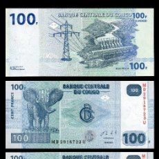 Billetes extranjeros: CONGO 100 FRANCOS DEL 2013 TRIO CORRELATIVO ( HOMENAJE AL ELEFANTE AFRICANO )