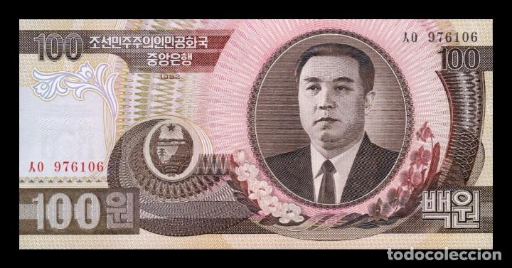 Billetes extranjeros: Corea del Norte 100 Won 1992 Pick 43 Sc Unc - Foto 1
