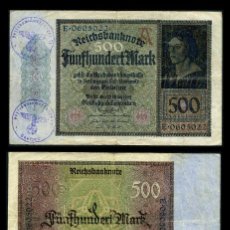 Billetes extranjeros: ALEMANIA BILLETE CLASICO AUTENTICO 500 MARKOS AÑO 1922 (CON SELLO VIOLETA DE ESVASTICA ALEMANIA NAZI. Lote 209255735