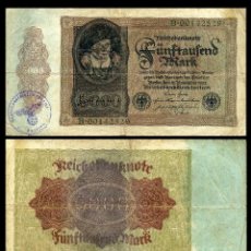 Billetes extranjeros: ALEMANIA BILLETE CLASICO AUTENTICO 5000 MARKOS AÑO 1922 (CON SELLO VIOLETA DE ESVASTICA ALMANIA NAZI. Lote 209263232
