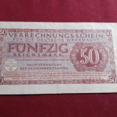 Billetes extranjeros: EJERCITO ALEMÁN WEHRMACHT 50 REICHSMARK ALEMANIA NAZI 1944. ORIGINAL