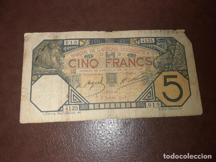 Billetes extranjeros: AFRICA OCCIDENTAL FRANCESA Billete 5 Francos 1928