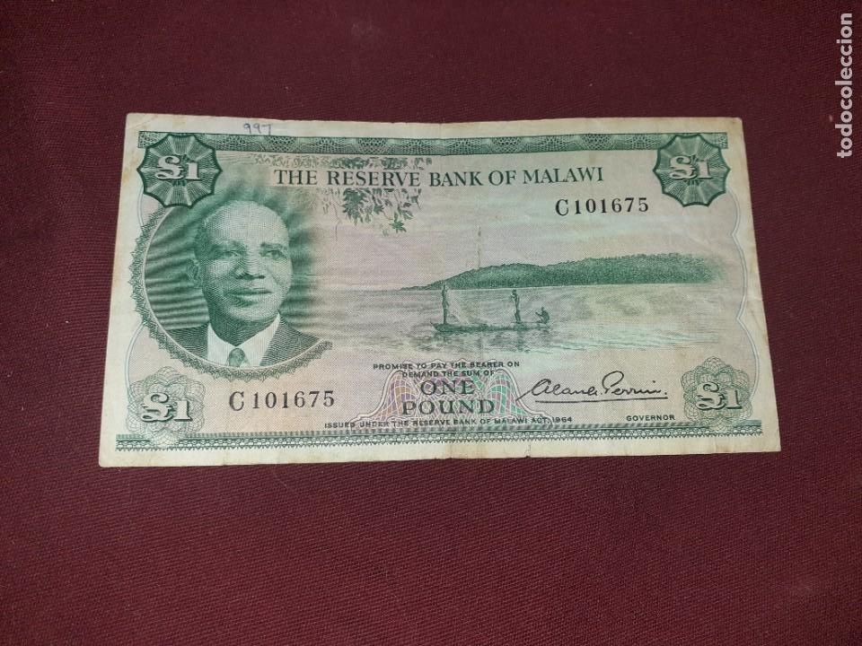 Billetes extranjeros: Malawi. Muy raro. One Pound 1964 - Foto 1
