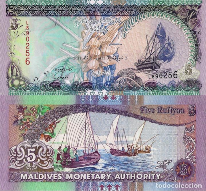 Billetes extranjeros: MALDIVES, 5 Rufiyaa, 2011, P18e, UNC - Foto 1