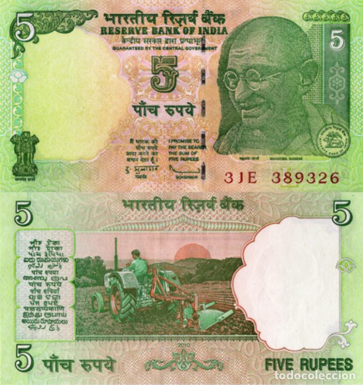 Billetes extranjeros: INDIA, 5 RUPEES, 2010, P94, UNC - Foto 1