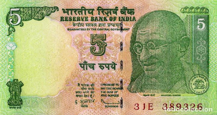 Billetes extranjeros: INDIA, 5 RUPEES, 2010, P94, UNC - Foto 2