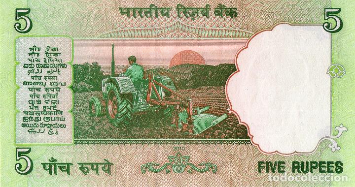 Billetes extranjeros: INDIA, 5 RUPEES, 2010, P94, UNC - Foto 3