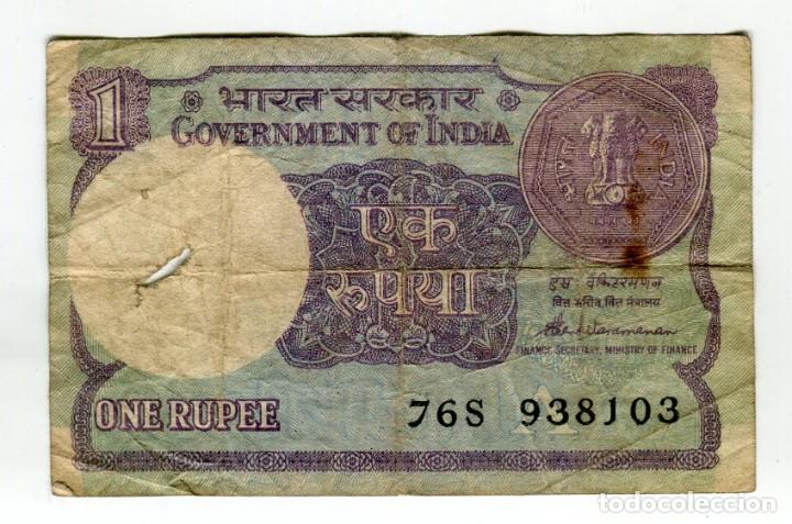 Billetes extranjeros: INDIA 1 RUPIA A&Ntilde;O 1988 - Foto 1