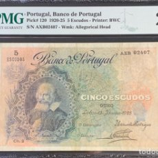 Billetes extranjeros: PMG 25 / PORTUGAL 5 ESCUDOS 1925 CHAPA 2 VERY RARE SCARCE. Lote 218503000