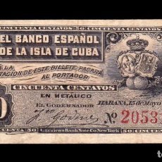 Billetes extranjeros: CUBA 50 CENTAVOS 1896 PICK 46A MBC VF. Lote 340311513