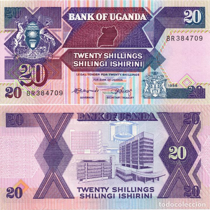 Billetes extranjeros: Uganda. 20 Shillings. 1988. SC - Foto 1
