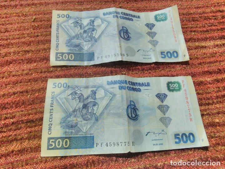 Billetes extranjeros: Dos billetes 500 francos Congo 2002 - Foto 2