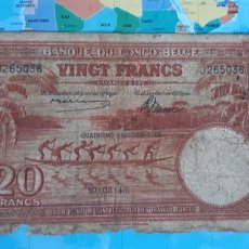 Billetes extranjeros: CONGO BELGA 20 FRANCOS FRANCS 1943 P15C USADO. Lote 220609933