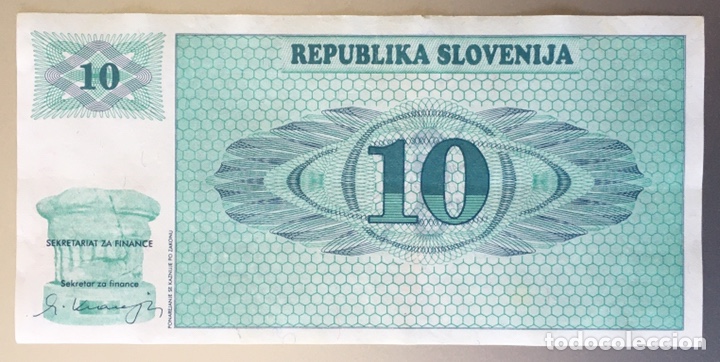 Billetes extranjeros: Eslovenia. 10 Tolarjev - Foto 2