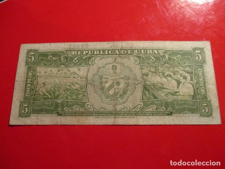 Billetes extranjeros: Cuba. billete de 5 pesos. 1958 - Foto 2