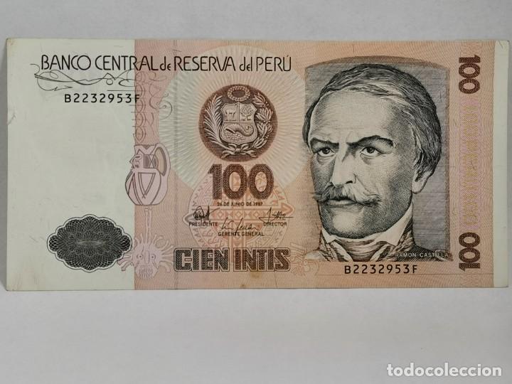 Billetes extranjeros: Billete Per&uacute;. 100 Intis. 1987. - Foto 1