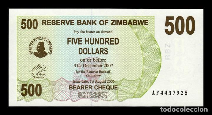 Billetes extranjeros: Zimbabwe 500 Dollars 2006 (2007) Pick 43 SC UNC - Foto 1