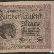 Billetes extranjeros: ALEMANIA - REICHSBANKNOTE - 100000 MARCOS - 01.02.1923 - S / C - BILLETE GRANDE -